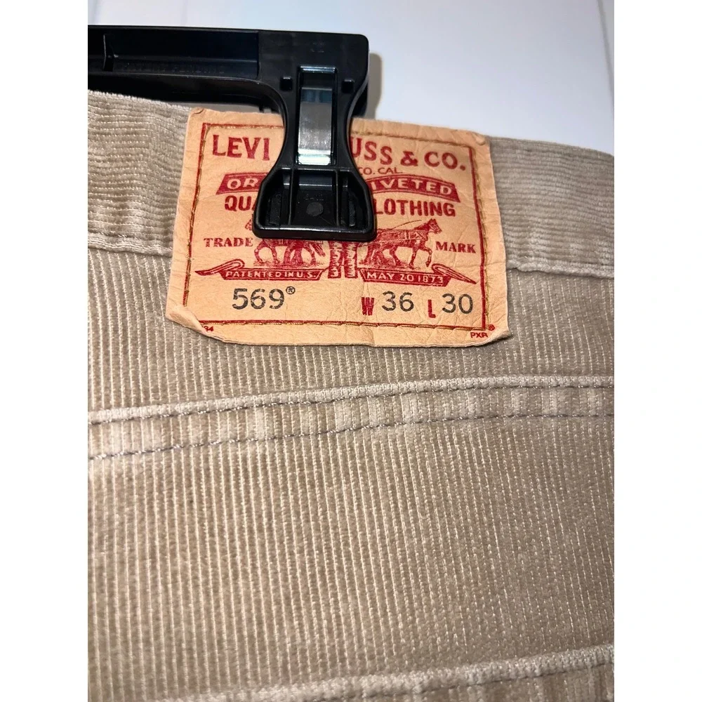 Levis 569 Loose Straight Corduroy Pants Mens 36x30 Tan Khaki Beige 5 Pocket